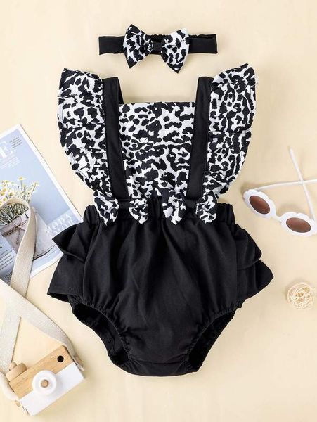 

baby leopard ruffle front bow two in one vest with hair band she, Blue