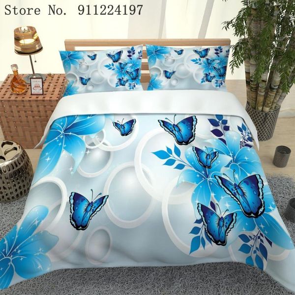 

blue butterfly comforter bedding set duvet cover 2/3pcs luxury bedclothes microfiber bed linen  king size