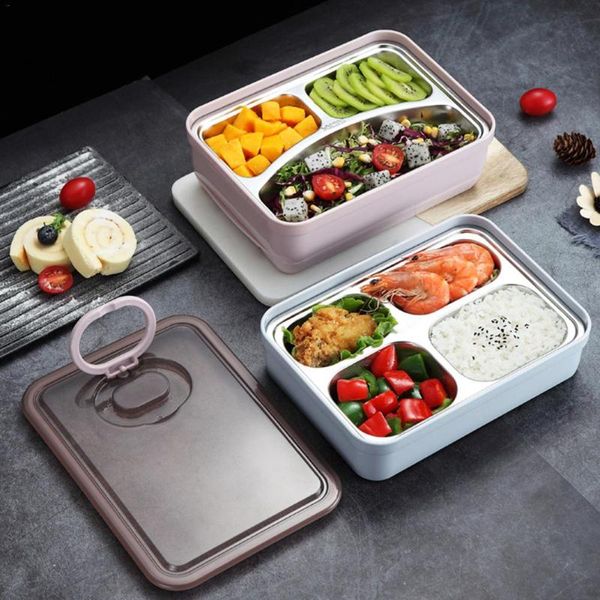 

dinnerware sets stainless steel lunch box with 4 compartments leakproof layered high-capacity for work school camping