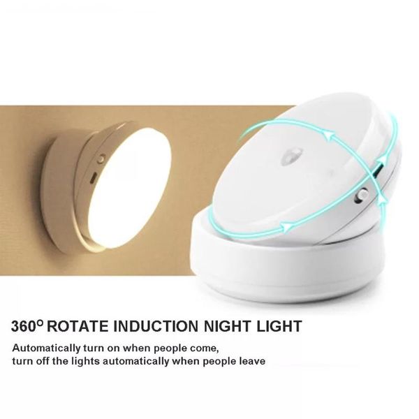 

led night light 360 degree rotating pir motion sensor lamp 6 leds lighting for wardrobe cupboard closet kitchen night light