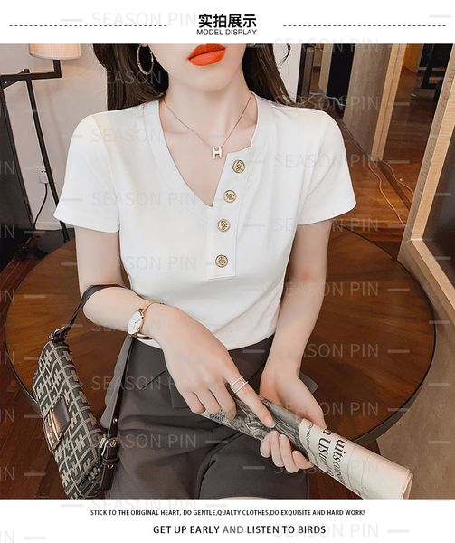 

women's tees short white slim half open collar t-shirt women sleeve tide7950