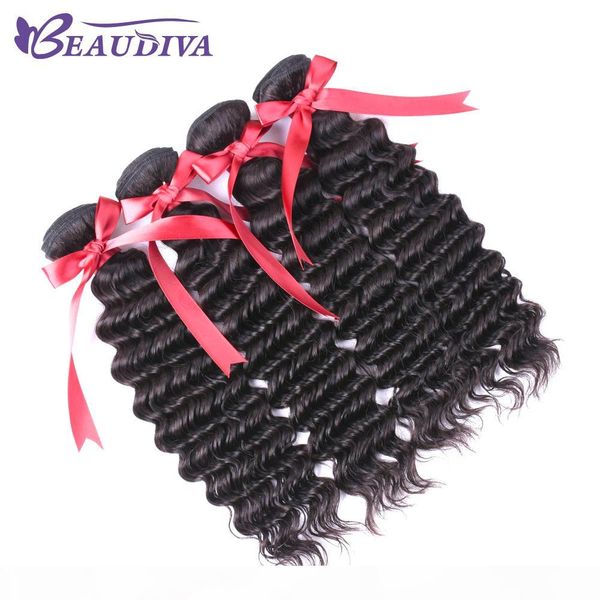 

beaudiva deep wave 4 bundles deals grade 7a malaysian natural color no shedding&tangle hair bundles unprocessed virgin human hair extension, Black