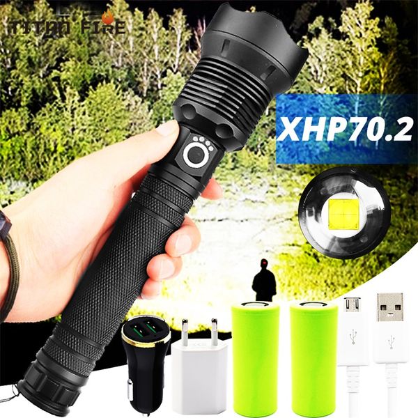 LED Lanterna 90000 Lumens XHP70.2 Lanterna mais poderosa 26650 USB Torch XHP70 Lanterna 18650 Lâmpada de caça Luz da mão 9 Z2