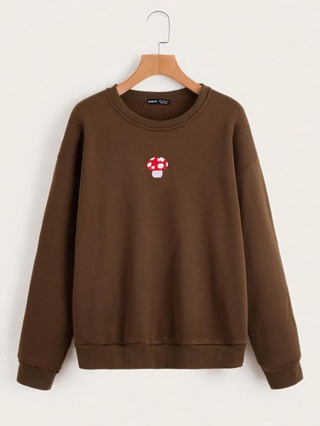 

mushroom embroidery drop shoulder pullover q42z#, White;black