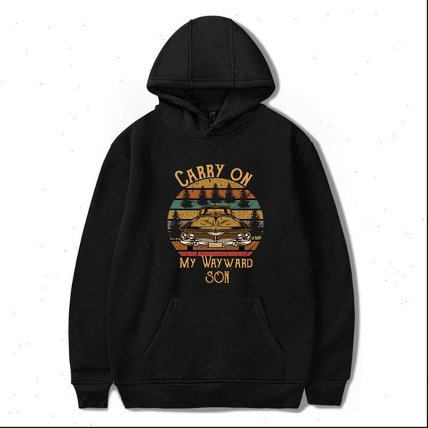 

carry on my wayward son hoodies sweatshirts men women 15 years anniversary supernatural streetwear hip hop hoody korean clothes, Black