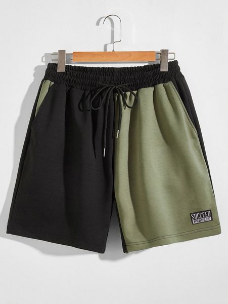 

romwe guys two tone letter patched shorts k7qd#, Black