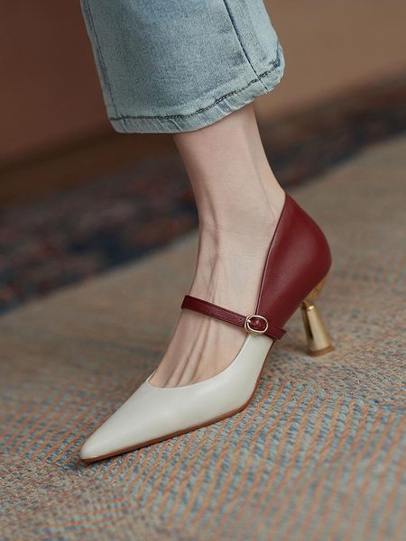 

dress shoes colorblock high heels autumn korean version of the word buckle stiletto heel red nightclub trend, Black