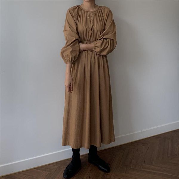 

casual dresses feminine high street pleated waist-controlled slimming brief fresh office lady chic elegant all-match loose autumn full, Black;gray