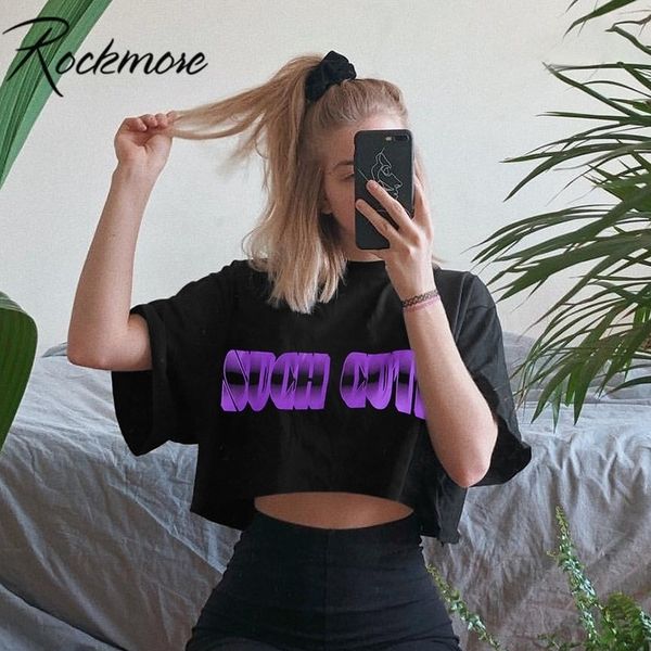 

rockmore black fashion harajuku t shirt women half sleeve cotton casual printed korean loose tshirts female womens summer 210315, White