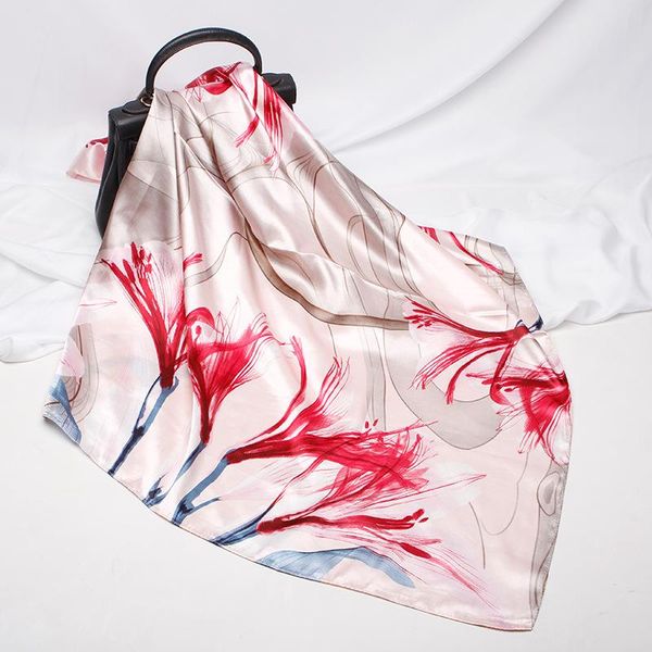 

scarves 90*90cm silk scarf ladies flower print professional neck hair decotare bandana small muffler hijab fashion mother's gift, Blue;gray