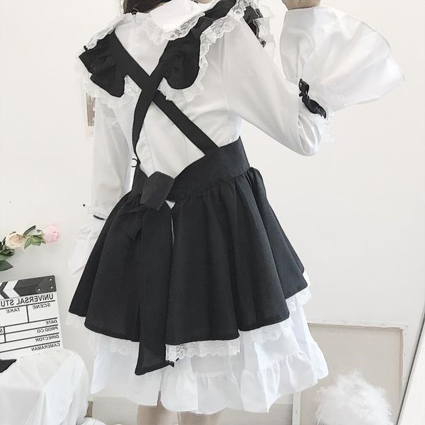 

handsome japanese westernized evening wear new black and white gothic style maid costume lolita dress cfjr, Black;gray