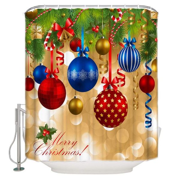 

shower curtains christmas curtain,merry colorful ball bell bathroom polyester fabric waterproof curtain hooks included
