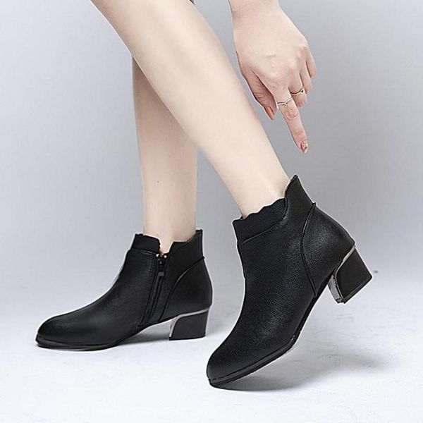 

boots 2021 women winter shoes woman high heel ankle slip-on platform artificial leather womens zapatos de mujer, Black