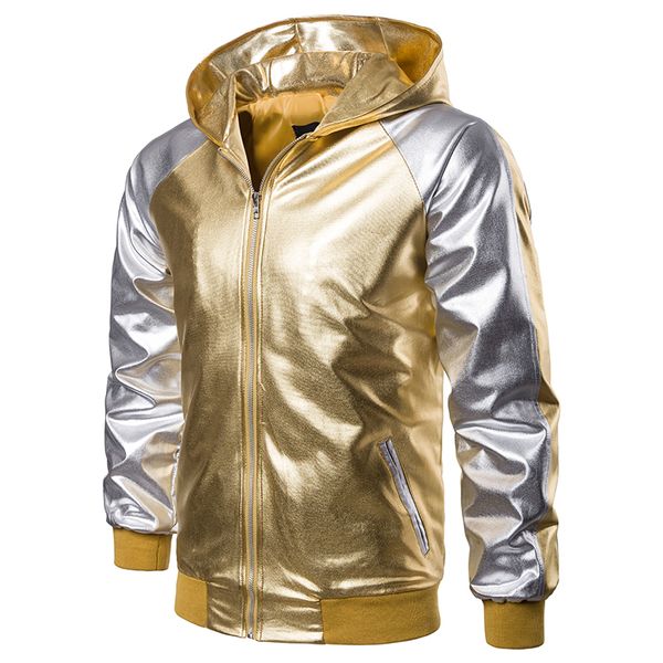 

2021 new brand two-color bronzing fabric casual fashion hooded design sports men's jacket d1tu, Black;brown