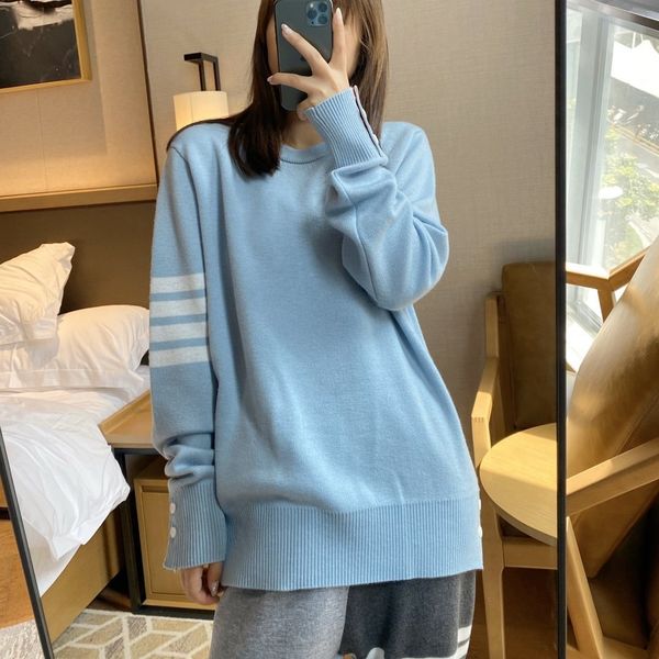 

tb crew neck 8830 college wind macarone stripe bottomed sweater candy color pullover sweater, White