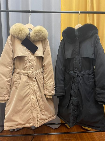 

oversized fox fur collar trench coat down jacket, xqnm724 45, Tan;black