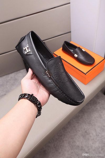 

g1 22ss new spring leathers shoes luxury designer mens formal shoes leather man classic business dress shoes bright skin loafers men shoe 33, Black