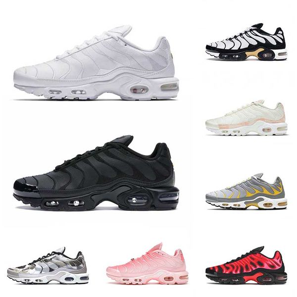 

2021 arrival classic tn plus triple black all white running shoes special fire pink bleached aqua hyper blue tennis trainers sneakers size 1, White;red