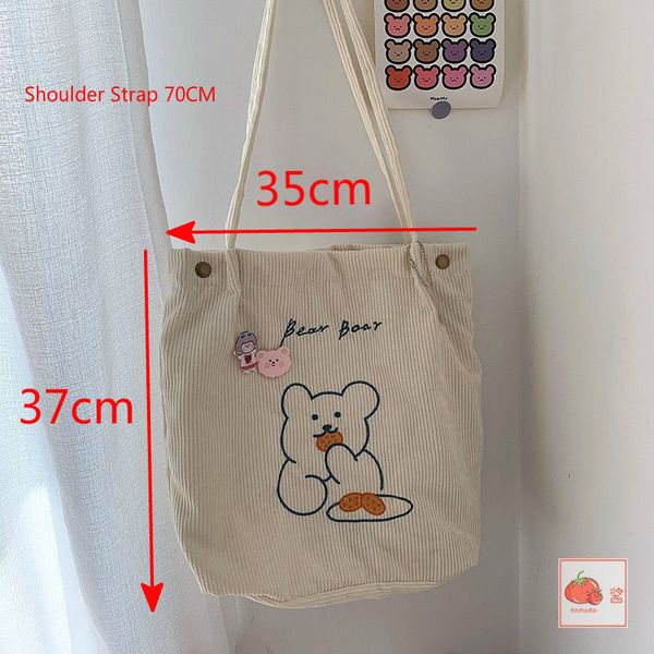 

canvas corduroy shoulder shopping cute bear bags women satchel tote hand bag travel bag purses casual handbag for women bookbag, Black;red