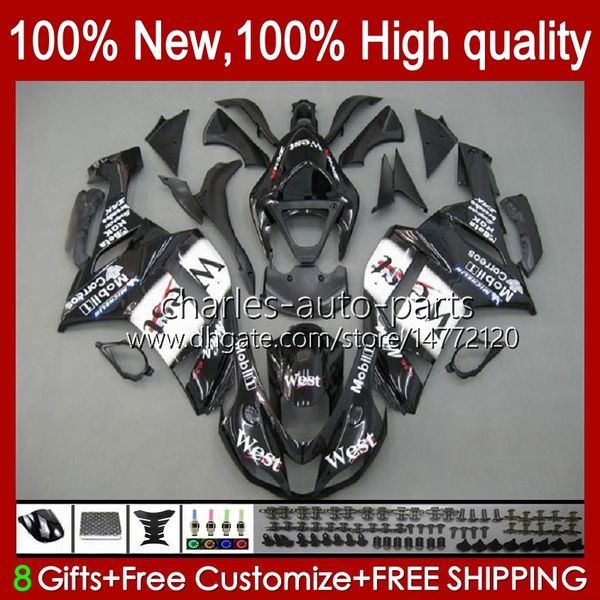 Kawasaki Ninja ZX-600 ZX için Kodu 600 CC 600CC 6 R 07-08 Vücut 10NO.123 ZX-6R ZX600C ZX636 2007 2008 ZX 636 ZX600 ZX-636 ZX6R 07 08 Motosiklet Fairing Kiti Siyah Batı