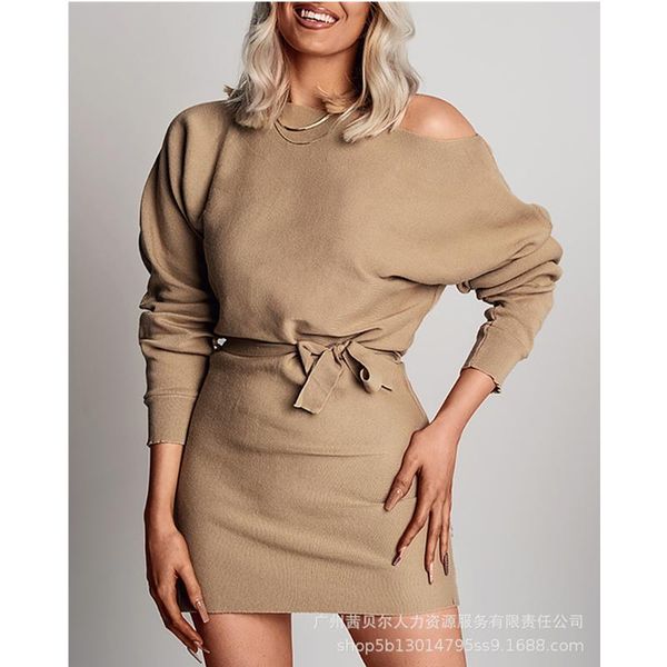 

casual dresses wepbel women's elegant bandage mini dress ladies autumn one shoulder high waist lace up bodycon, Black;gray
