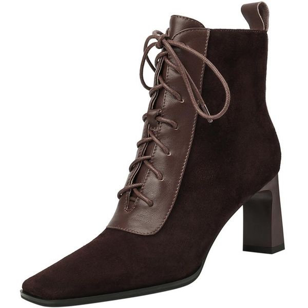 

boots retro genuine cashmere leather women's fashion front lace up lining fleece warm and comfortable nude, Black