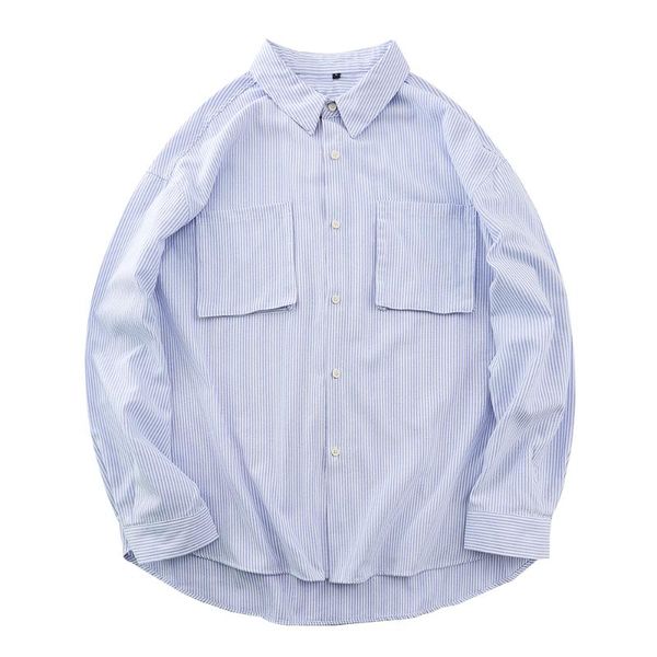 

men's casual shirts vertical stripes long sleeved shirt mens pinstripe lapel loose pocket men, White;black