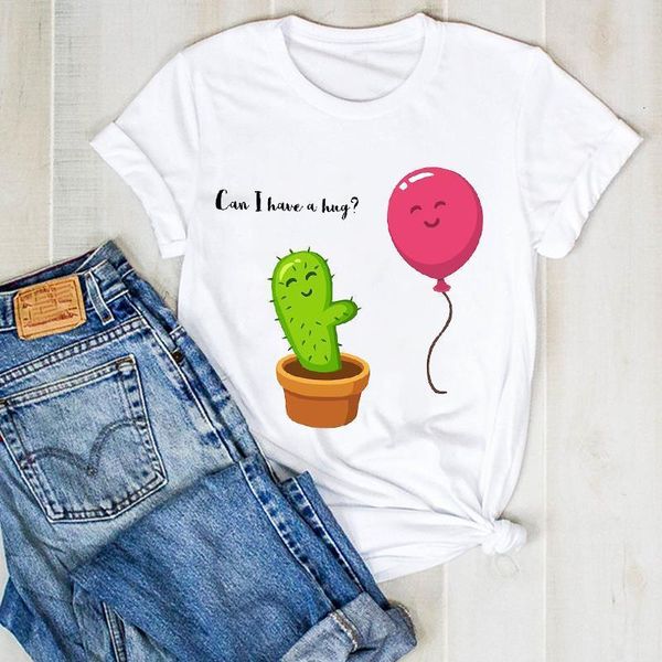 

women lady plant fashion love funny summer cactus ladies t tee tshirt womens female shirt clothes graphic clothing t-shirt, White