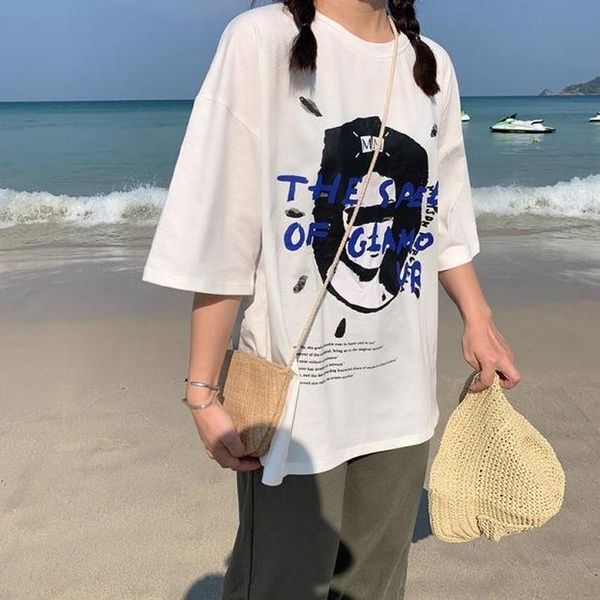 

women's t-shirt streetwear tshirt womens clothing harajuku printing korean oversized 2021 summer arrival tees o-nack normcore t shirt, White