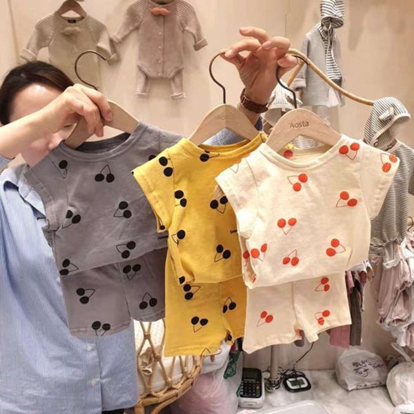 

t-shirt 2021 summer shorts set cartoon printed children's round neck short sleeve home wear, White