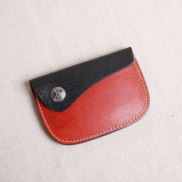

wallets handmade leather coin purse female creative mini small card package ultra-thin simple, Red;black