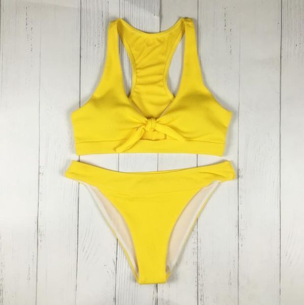 

fashion women solid color simple bandage bikini push-up padded swimsuit low waist beachwear vest two piece split swimsuit
