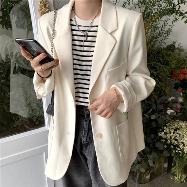 

women's suits & blazers women blazer turn down collar solid vintage office ladies coat female single breasted pockets outerwear spring, White;black