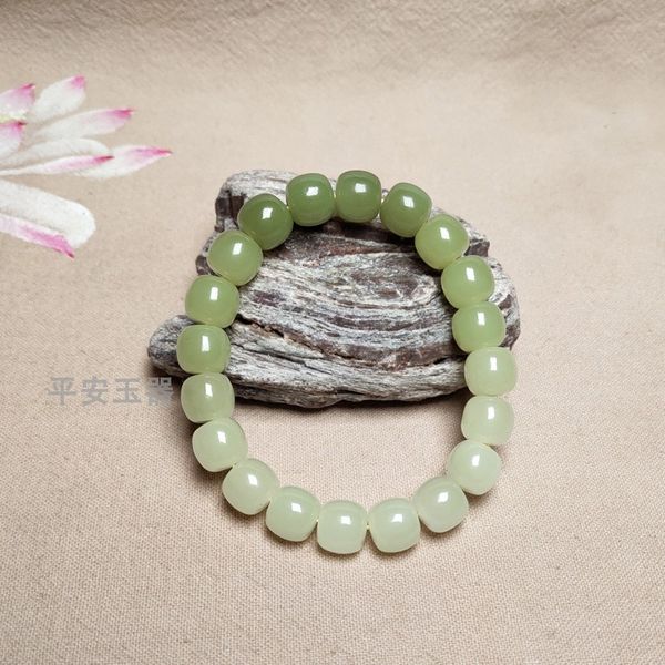 

natural hetian gradient green jade bracelet unique jadite jade beads bangle rosary women prayer jade jewelry christmas bracelet, Black