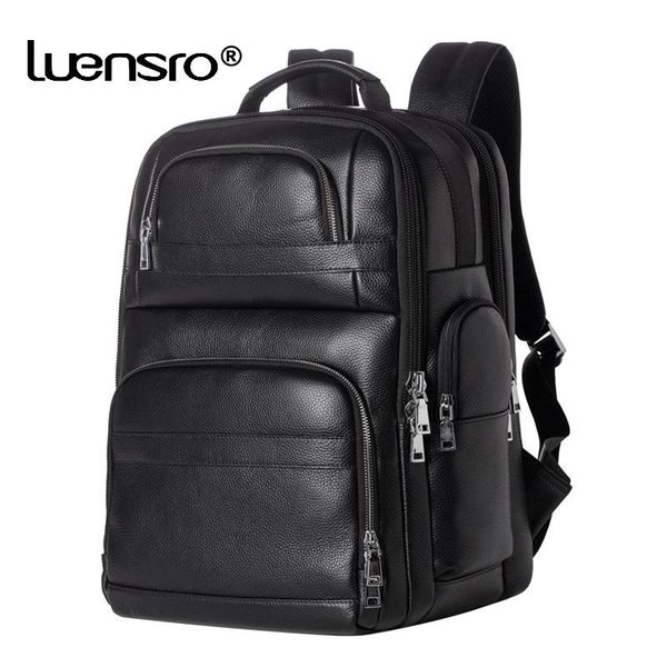 

backpack large capacity men's genuine leather big travel bags male lap15.6 inch mochila masculina computer ba