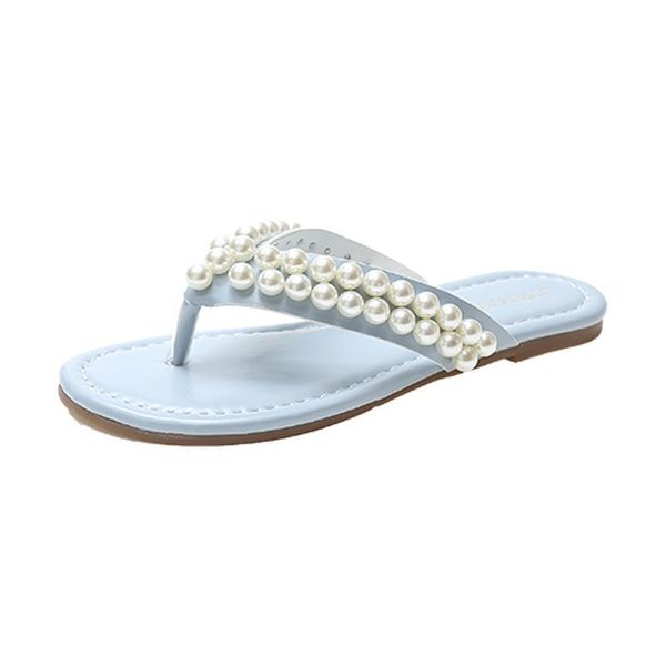 

slippers pearl flyer flip-flops women 2021 fashion low heel, Black
