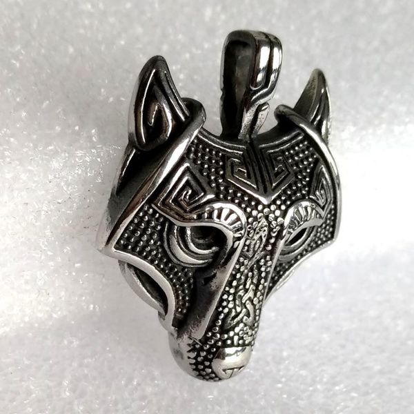 

pendant necklaces mens stainless steel for neck male norse wolf head necklace pendants vikings chain animal jewelry accessories, Silver