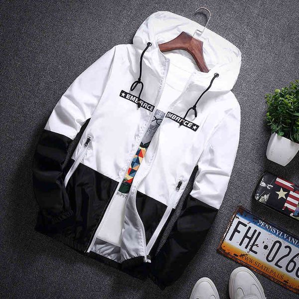 

mens spring autumn bomber hooded teens casual slim fit fashion zipper thin windbreaker et male outerwear, Black
