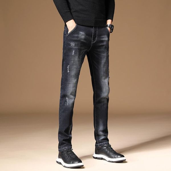 

men's jeans ly designer fashion men retro black slim fit elastic casual denim pencil pants korean style streetwear trousers, Blue