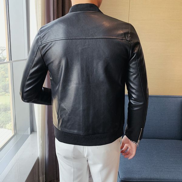 

new high 2021 quality autumn leather jacket from male plutonium clothes korean fine fashion baseball collar black coats 3xl-m 7hb5