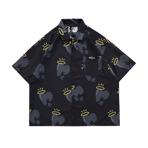 

new harajuku amor padro oversize camisa manga curta masculina 2021 primavera/vero lapela streetwear solto camisas de casal casual 5zmd, White