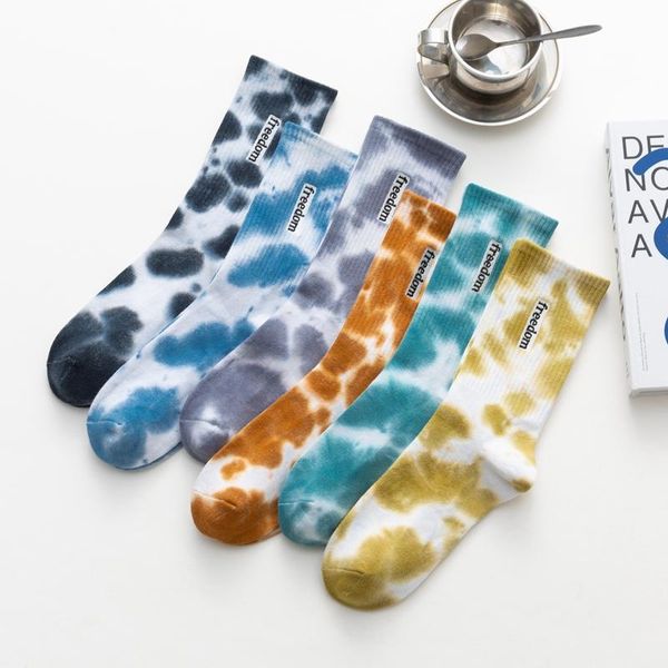 

men's socks autumn and winter style tie-dye embroidery letters trend man cotton european hip-hop fashion neutral couple long, Black