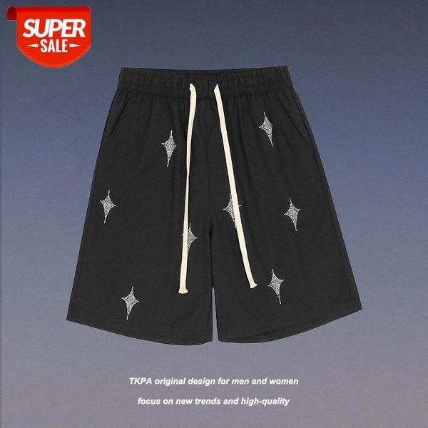 

tkpa heavy industry drilling shorts vibe style loose straight hip-hop five-point pants for men and women #dj84, Black