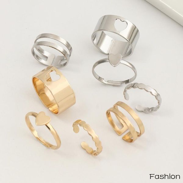 

wedding rings gothic personality ins punk ring hollow out star moon heart animal geometry for couple gift, Slivery;golden