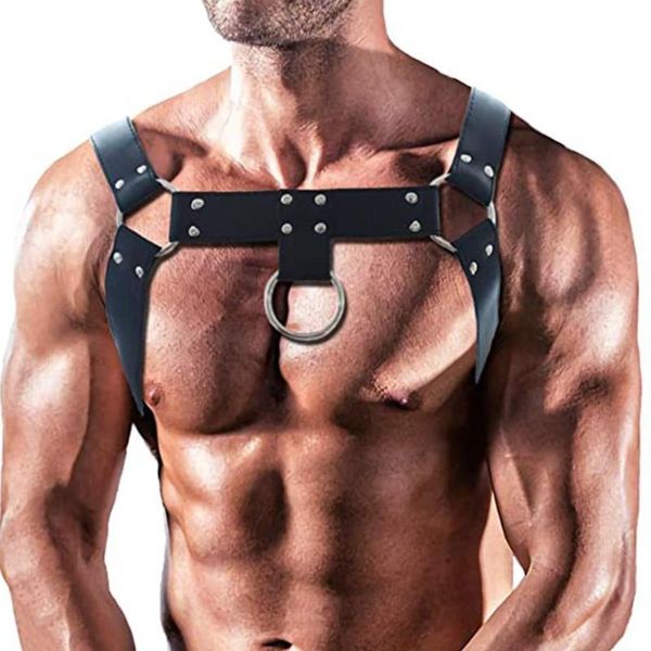 Set di reggiseni Lingerie Imbracatura in pelle Uomo Regolabile Fetish Abbigliamento gay Cintura pettorale per il corpo sessuale Costumi punk rave