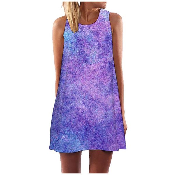

casual dresses 40# vintage tie dyed printing dress 2021 a-line tank o-neck sleeveless summer big swing slender high waist, Black;gray