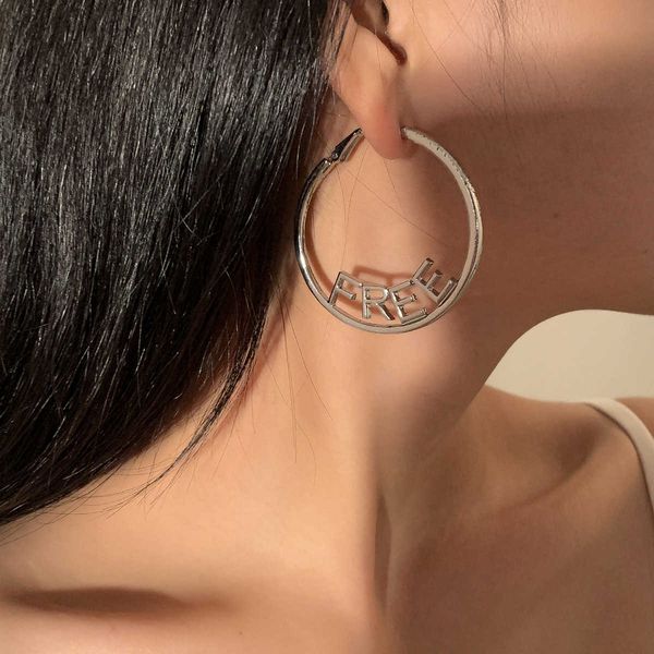 

jewelry creative design exaggerated large female personality letter combination simple versatile earrings, Silver