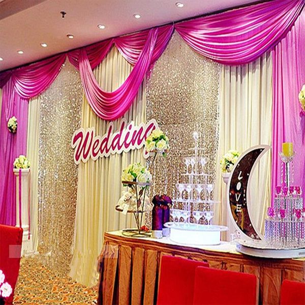 

party decoration pink wedding backdrop sequins swag 3m*6m ice silk white curtain drapes stage background event