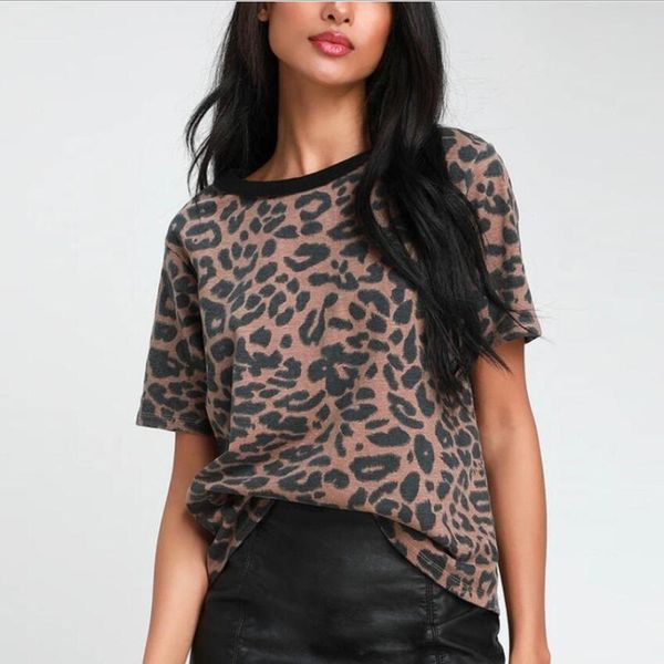 

women's t-shirt 2021 summer women leopard t shirt o neck fashion female tshirt short sleeve loose home ladies tee mujer camisetas s-xl, White