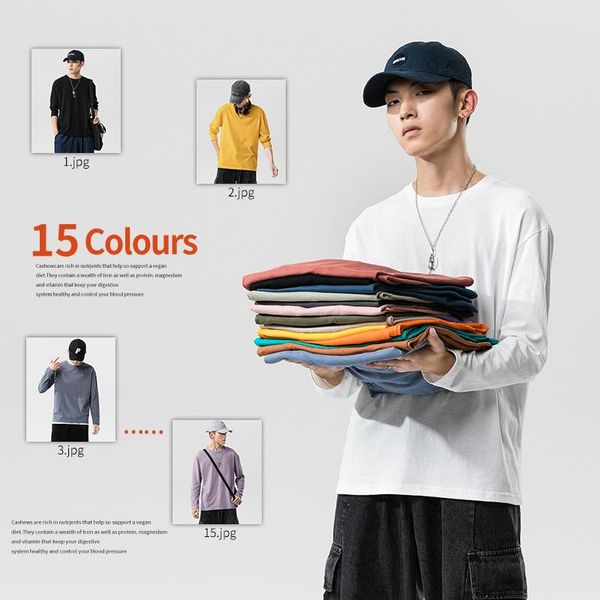 

men's t-shirts 2021 solid color mens tshirts 100% cotton long sleeve casual t shirt for men fashion autumn o neck male tee, White;black